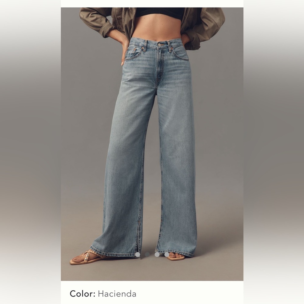 NWT Anthropologie Re/Done Hacienda Blue Low Rise Wide Leg Jeans, Size 29.